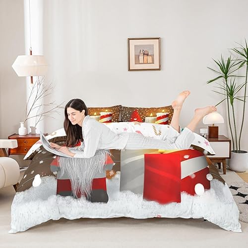 Miniatura 8 de Juego de funda de edredón de Navidad escandinavos de Papá Noel, gnomos de Papá Noel, regalo de Navidad para niños y niñas con 2 fundas de almohada