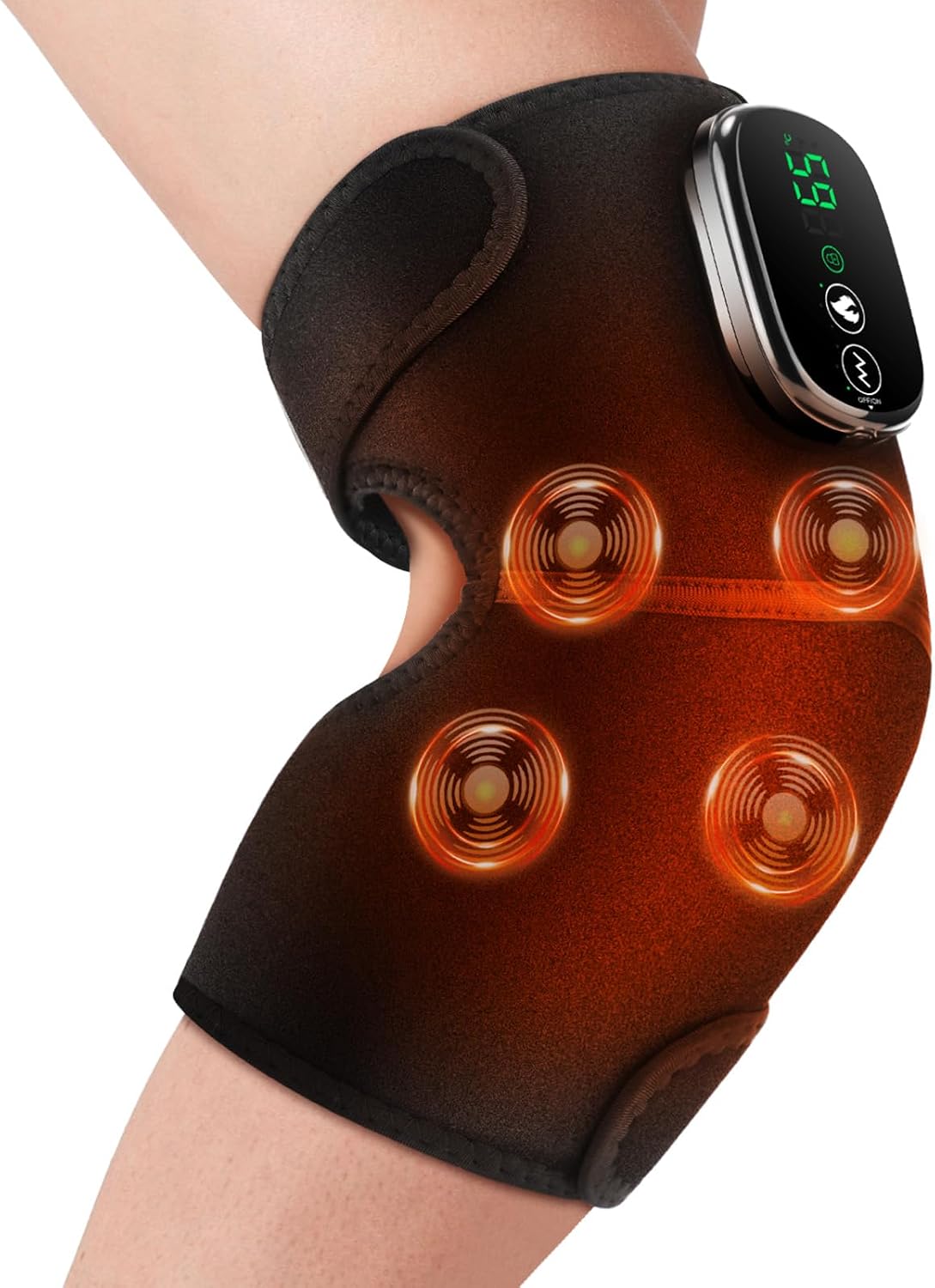 Cordless Knee Massager with 5 Heats, 5 Vibrations, 4 Power Motors, Rechargeable Heating Wrap for Knee, Shoulder & Elbow Relief, Adjustable Joint Support Brace for Daily Comfort