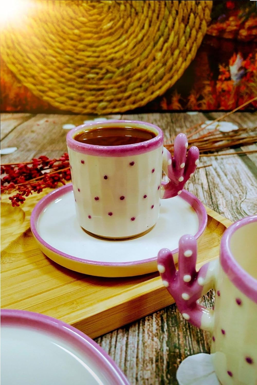 SODEF Turkish Coffee Espresso Cup Set, Handmade Ceramic 90 ml, 2 Person Set, Lilac, 's Day Gift - Lilac