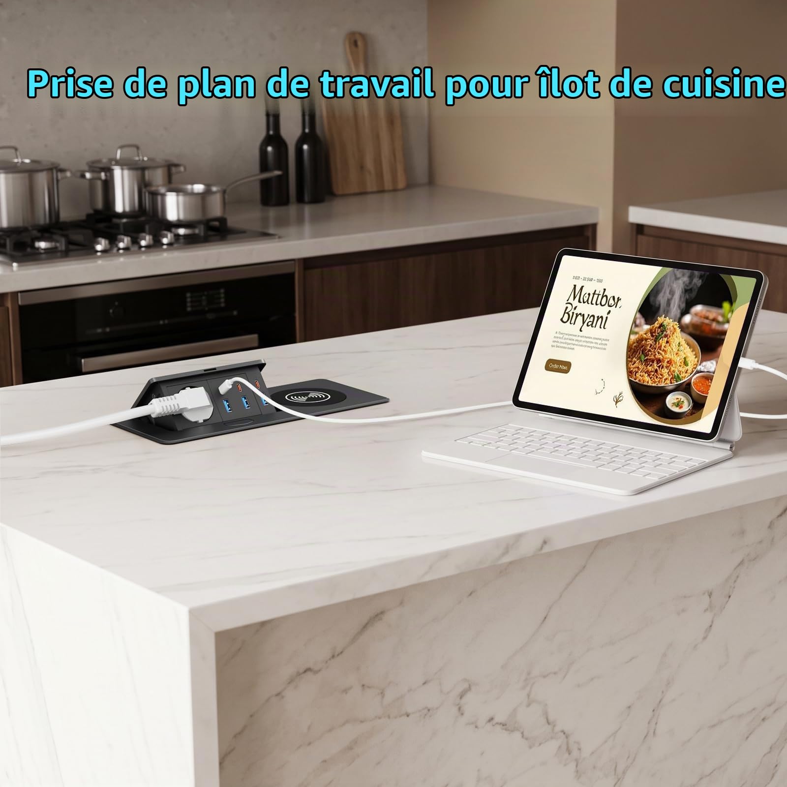 Alpheus Prise Encastrable Plan de Travail, Charge sans Fil 15W, USB-C1 30W