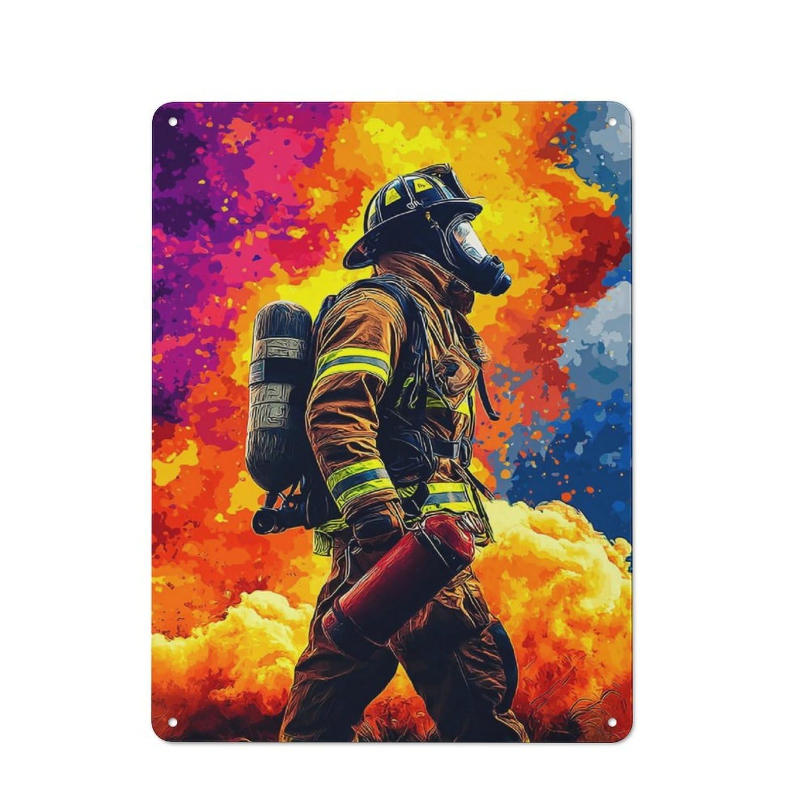 Junmoney Firefighter Braving Flames -1 Decorative Tin Plaque With Design 40X30cm, Classic Novelty Wall Art For Flat, Dorm Room, Lounge Or Cafe