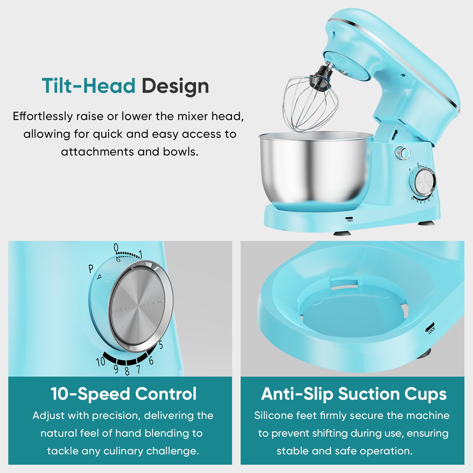 OLIXIS 4.2 Qt Stand Mixer, 10-Speed Tilt-Head Electric Mixer for Baking view 4