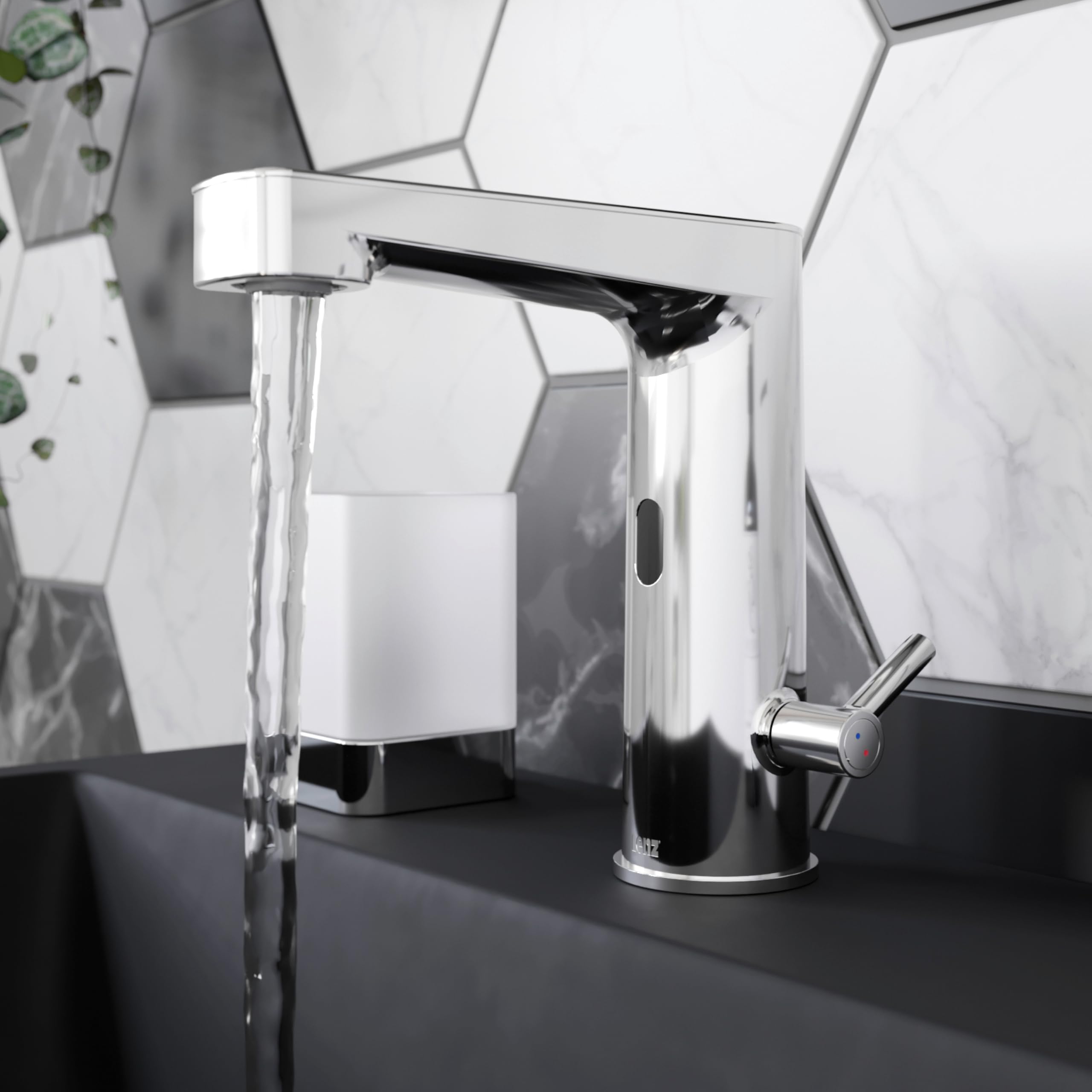 Lenz Waschtischarmatur MOLA Chrom – moderne Sensorfunktion für mehr Hygiene im Bad – einfache Installation und hochwertige Verarbeitung - 46020502 | Sensorarmatur mit einstellbarer Temperatur, Verstellbare Markenmischdüse, Inkl. Easy Clean Pop-Up Ventil -