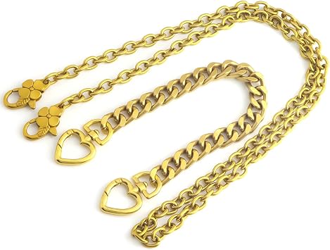 2Pcs Purse Chain Replacement Strap, 49.6 O Shape CrossBody Chain Strap Replacement Chain +12.5 Heart Purse Extender Chain for DIY Handbag Purse Old Gold