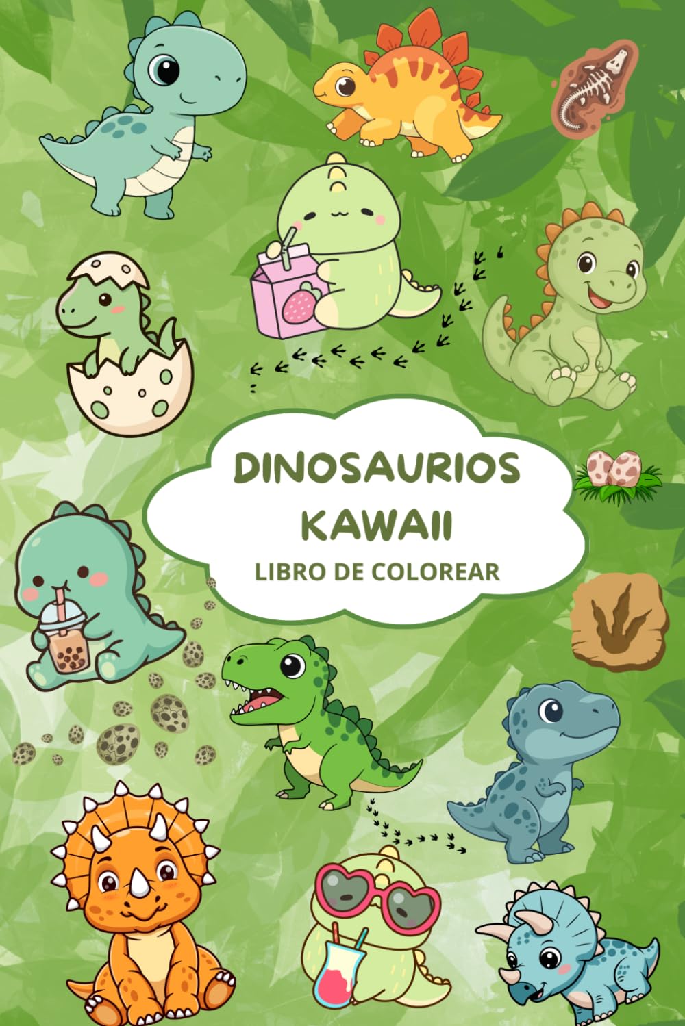 Dinosaurios Kawaii para Colorear: Más de 50 páginas adorables para colorear. Diseños simples y divertidos para pequeños artistas. (Mundo Kawaii para Colorear)