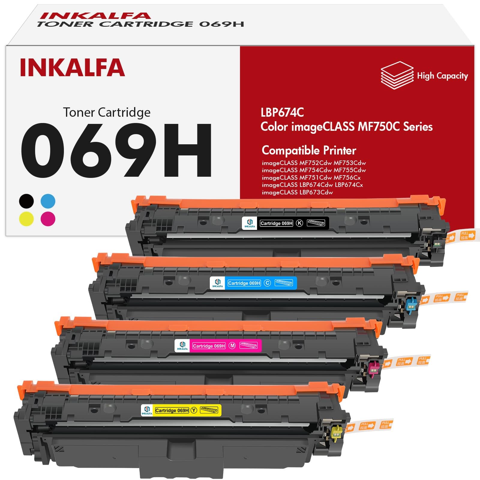 069H 069 MF752cdw Toner Kompatibel für Canon 069H 069 i-Sensys MF752Cdw Toner LBP673Cdw MF753Cdw LBP674Cx LBP674Cdw MF751Cdw MF754Cdw MF755Cdw MF756Cx CRG-069H Schwarz Cyan Magenta Gelb, 4er-Pack