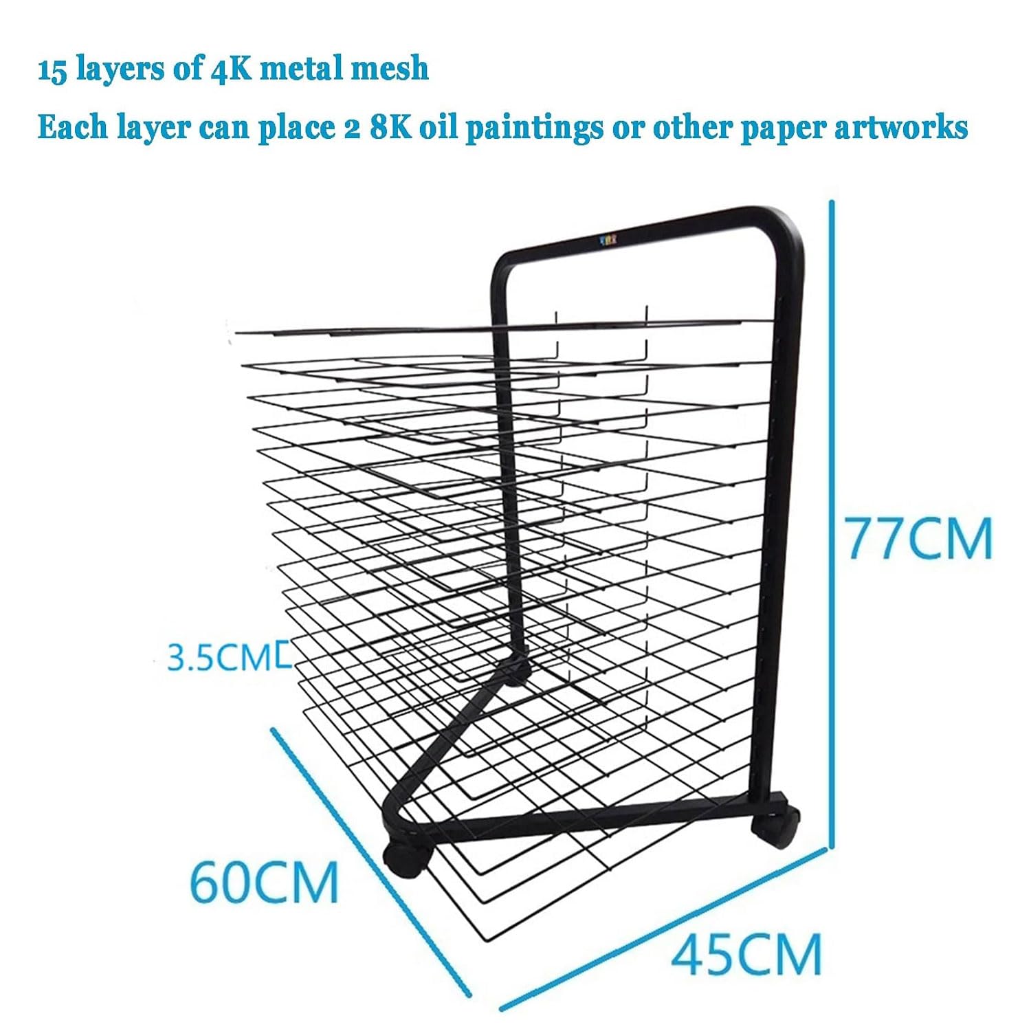 Étagère de rangement mobile à 15 niveaux, en maille pour peinture, gain de place, pliable pour salle de classe, maternelle, école d'art, studio créatif