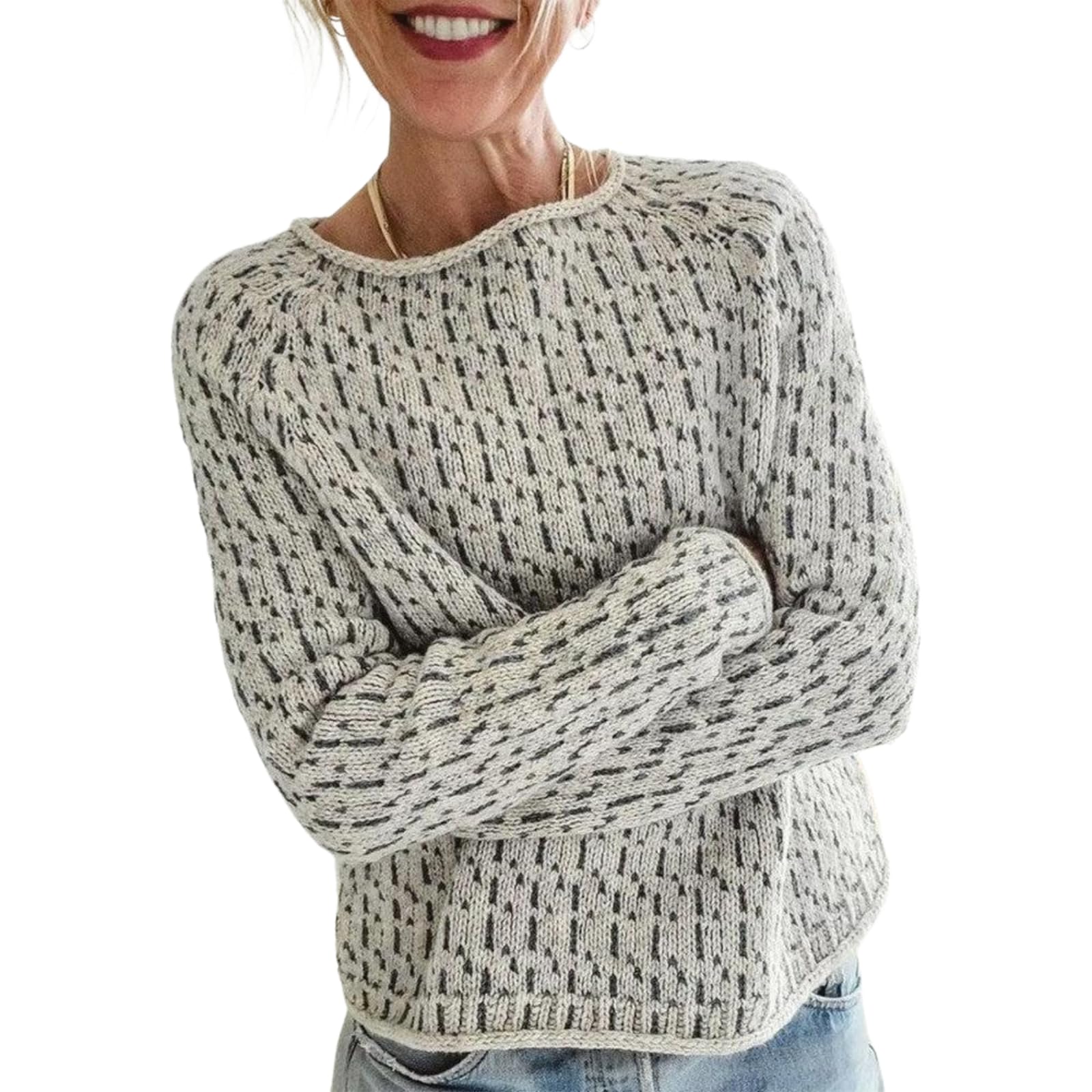 FairIsland Sweater for Women Vintage Oversized Pullover Crew Neck Sweatshirts Long Sleeve Boat Neck Retro Top