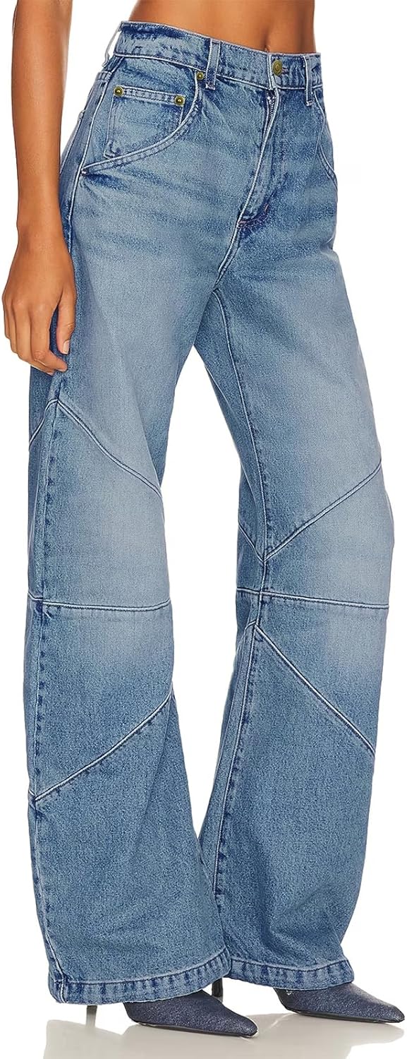 PLNOTME Womens High Waisted Barrel Jeans Casual Loose Boyfriend Wid Leg Denim Pants - Image 4