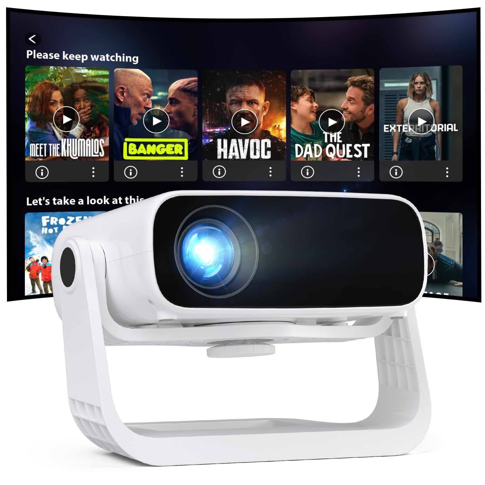 2025 Smart Projector with WiFi and Bluetooth Built-in 10000+ Apps - 450 ANSI 4K Support Mini Movie Projector Native 1080P with 120° Rotation, Auto Keystone &amp; Zoom