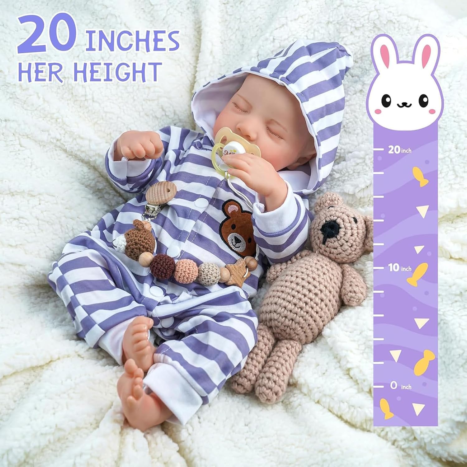 Bambola realistica Reborn da 40 cm, neonata in vinile morbido, con completino a righe blu, realizzata a mano con grande realismo, regalo di compleanno per bambini, adatta a bambini dai 3 anni in su