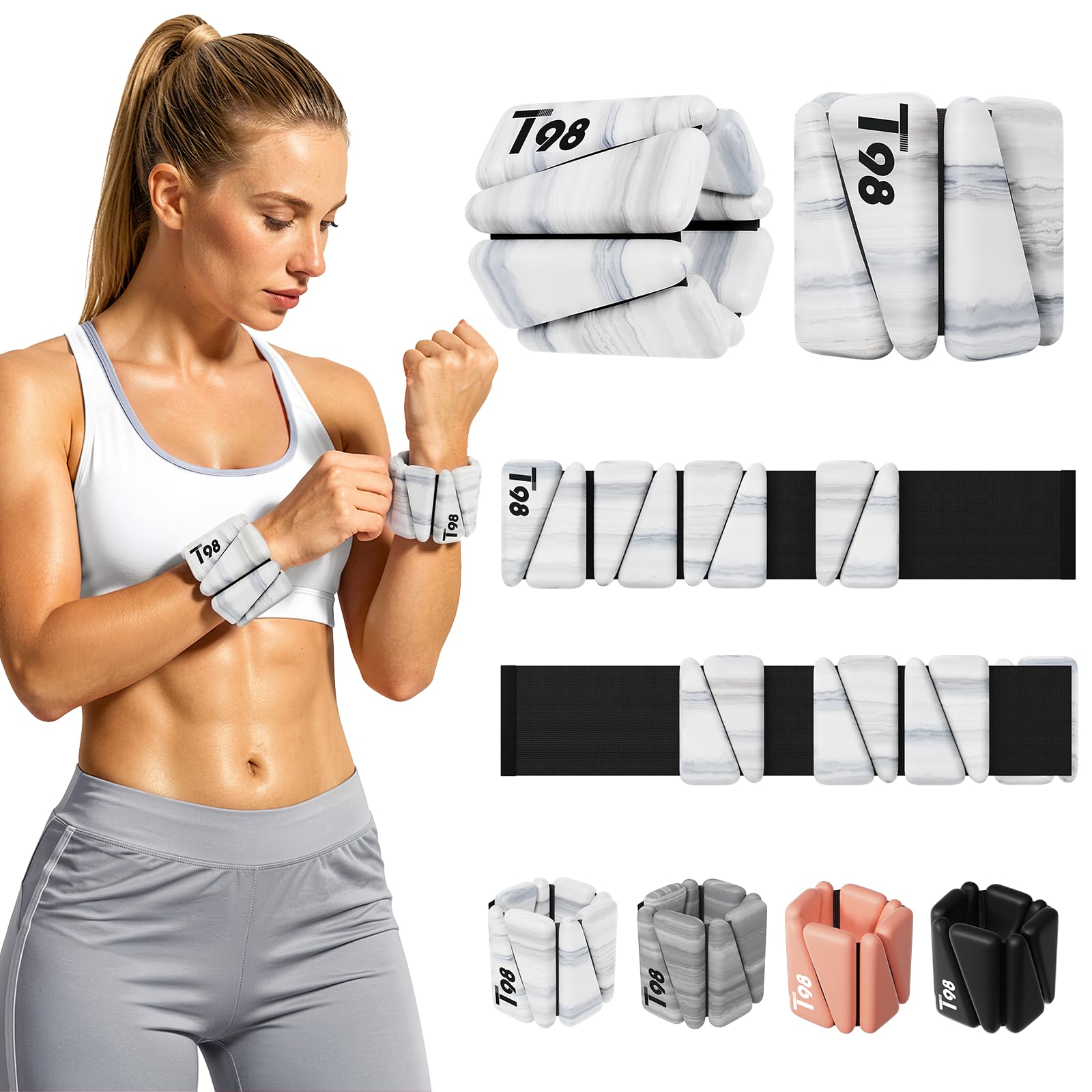 T98 Wrist & Ankle Weights for Women Men, Wearable Wrist Weights Set of 2(1Lbs Each), Adjustable Arm Leg Bracelet Weights for Strength Training,