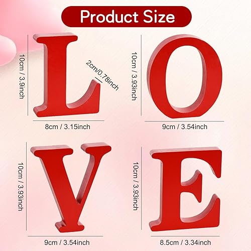 Miniatura 3 de TONIFUL Letrero de madera de amor de 3.93 pulgadas, decoración de mesa roja independiente con letras de amor para decoración de mesa del hogar del