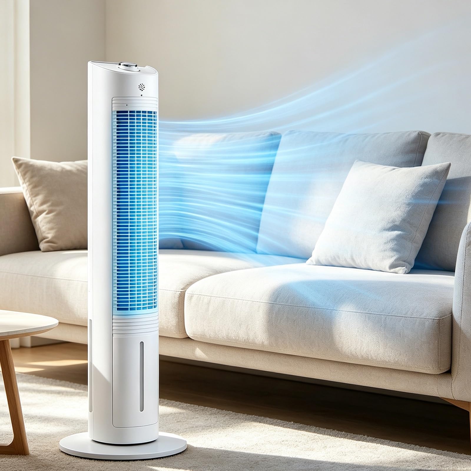 Ventilador Columna, Ventilador de Pie Silencioso, 30W, Oscilación de 80° | Ventiladores de Torre, 3 Velocidades, 3,6L, Refrigeración con Cristales de Hielo, para Hogar, Altura 100cm