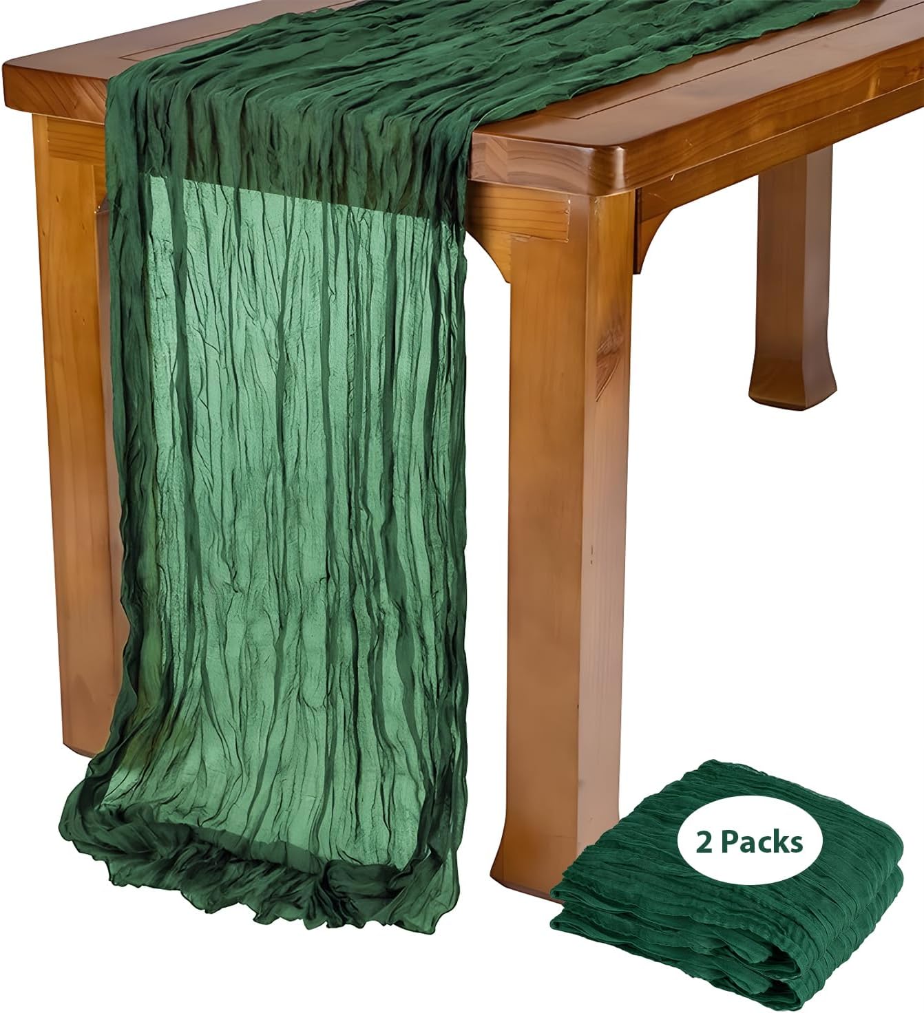 2 Pack 10 Ft Cheesecloth Table Runner Emerald Green Gauze Long Table Runners Boho Gauze Cheese Cloth Table Runner Rustic Sheer Runner for Wedding Party Table Decor ( 35 x 120 Inch )