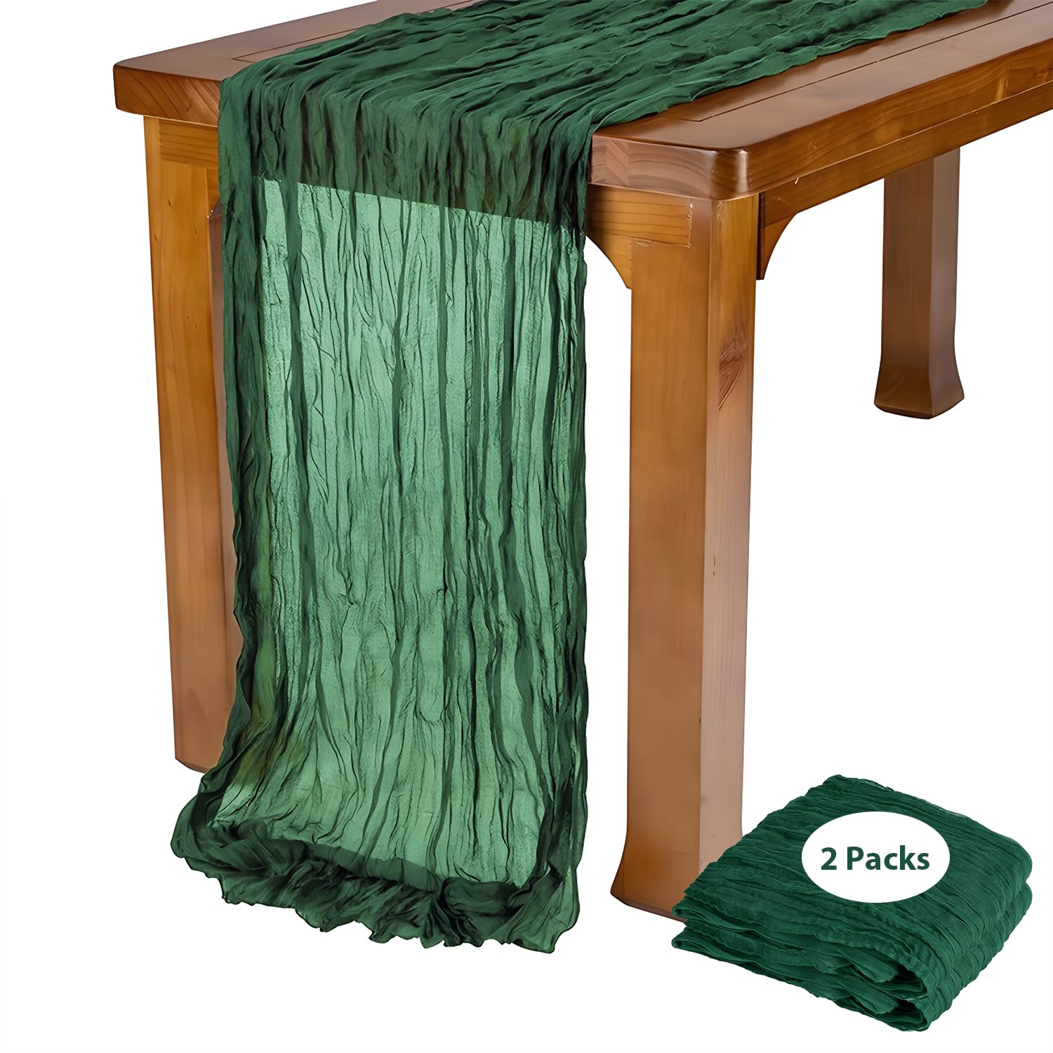 BEELIFY2 Pack 10 Ft Cheesecloth Table Runner Emerald Green Gauze Long Table Runners Boho Gauze Cheese Cloth Table Runner Rustic Sheer Runner for Wedding Party Table Decor ( 35 x 120 Inch )
