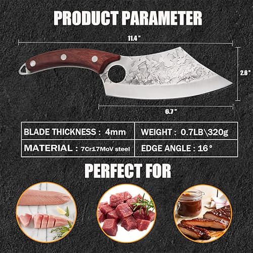 Miniatura 2 de Cuchillos japoneses, cuchillo de carnicero de espiga completa forjado a mano para cortar carne, cuchillo vikingo de acero de alto carbono