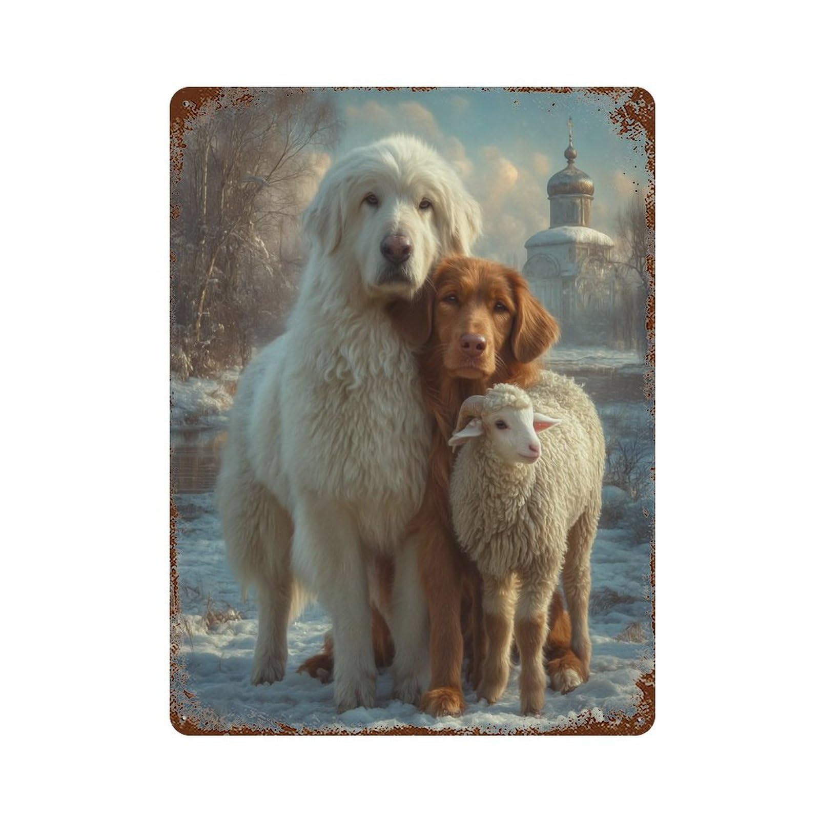 Winter Farm Friends-1 15.7"x11.8" Decorative Tin Sign, Retro Wall Decor for Bistro, Counter And Cafe Decor