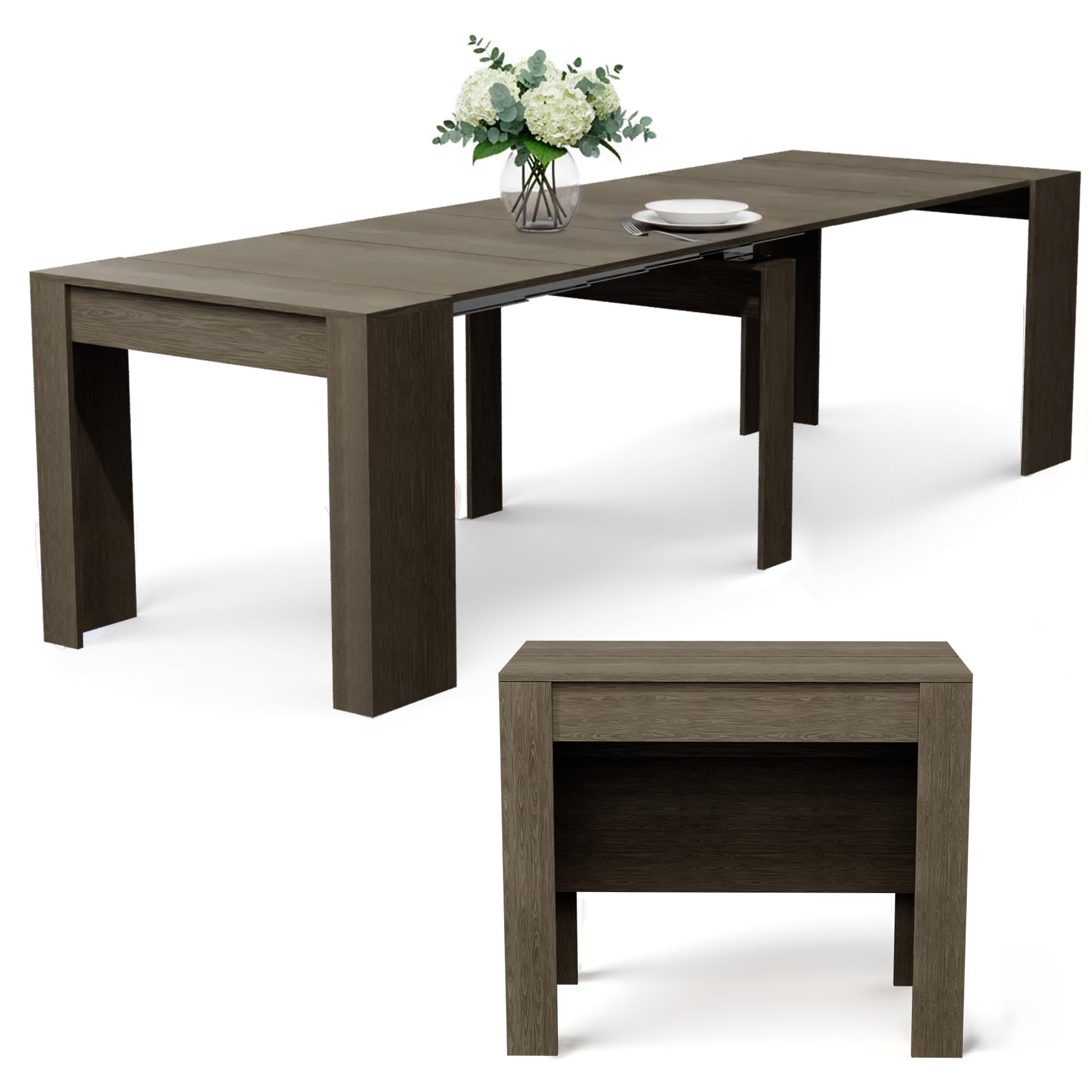Mesa Consola Extensible de Madera 51-300x90cm - Mesa Extensible Comedor - Aparador Convertible, Escritorio o Mueble Recibidor Multifuncional y Moderna, Ideal para Espacios Reducidos