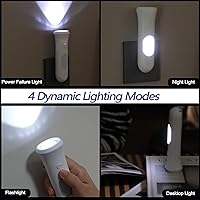 Vista 5 de Farolas de emergencia 4 en 1 para fallas de energía en el hogar, linterna LED recargable con enchufe de pared, linterna de noche con encendido