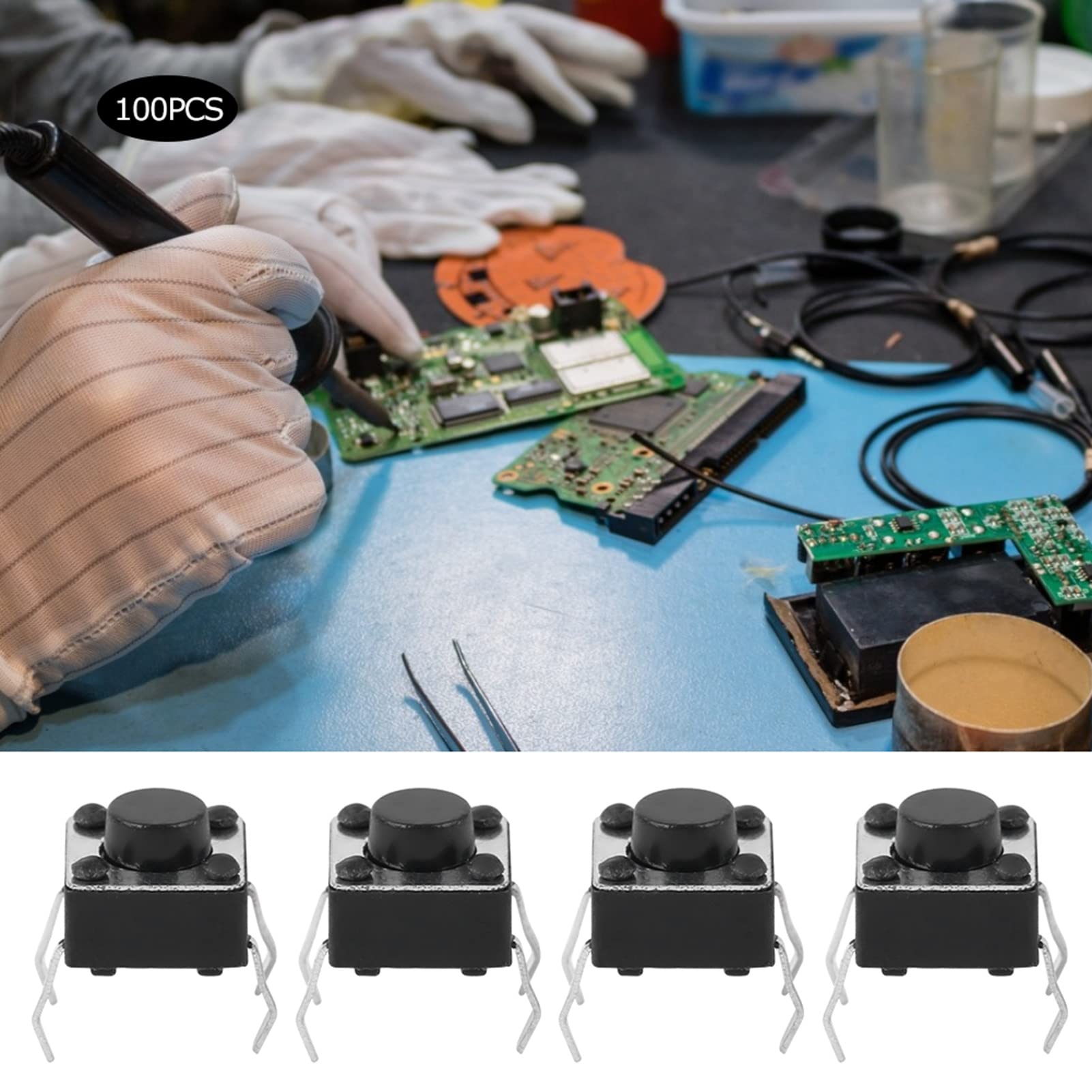 100pcs Mini Micro Tact Switch Self Resetting Push Button for Easy PCB Installation Stable Practical