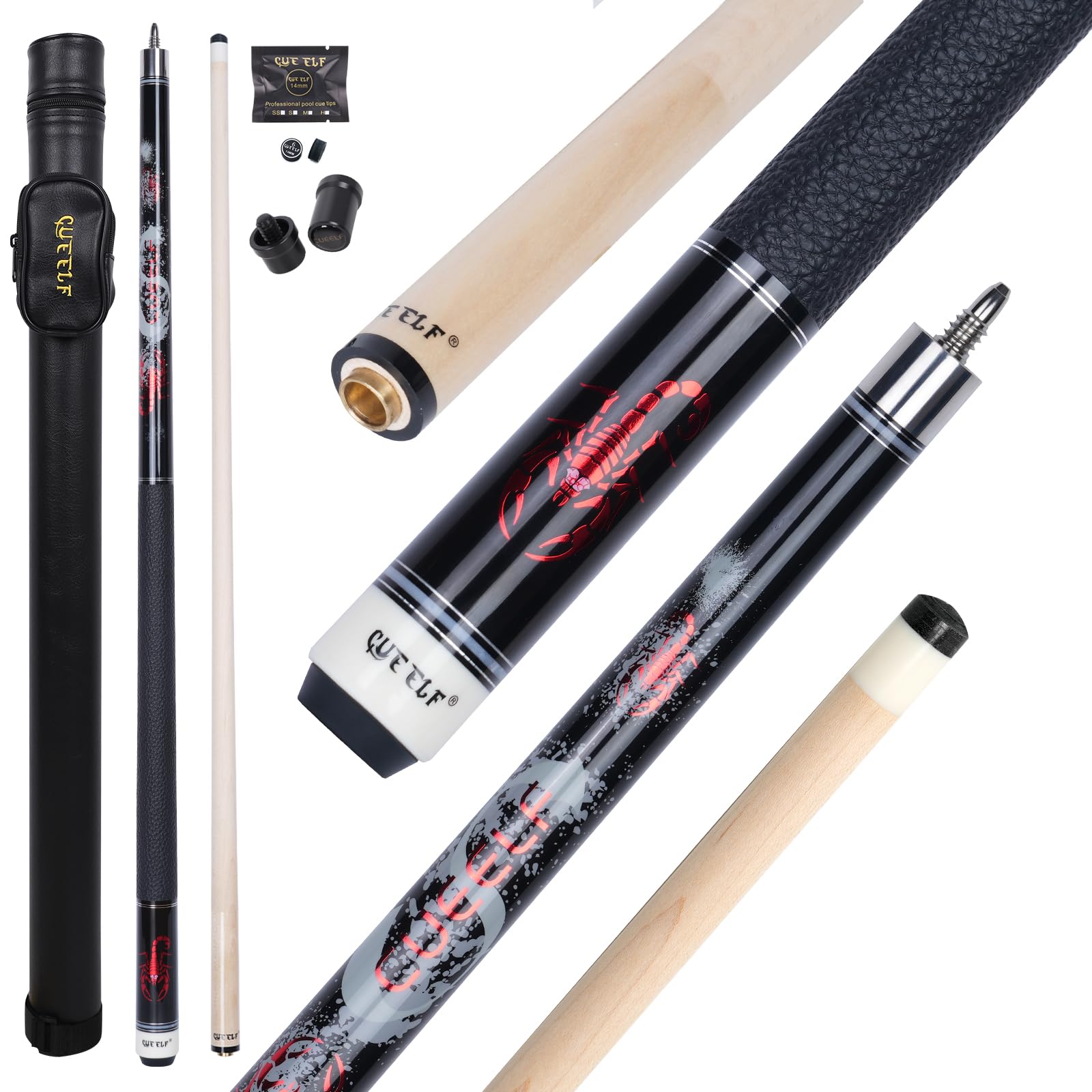 Scorpion Pool Cue Stick 58 inch Canadian Maple Billiard Pool Stick with Low Deflection Leather Wrap Professional Cues Billiard Pool Cues Sticks 19.5-21 oz Cue Stick