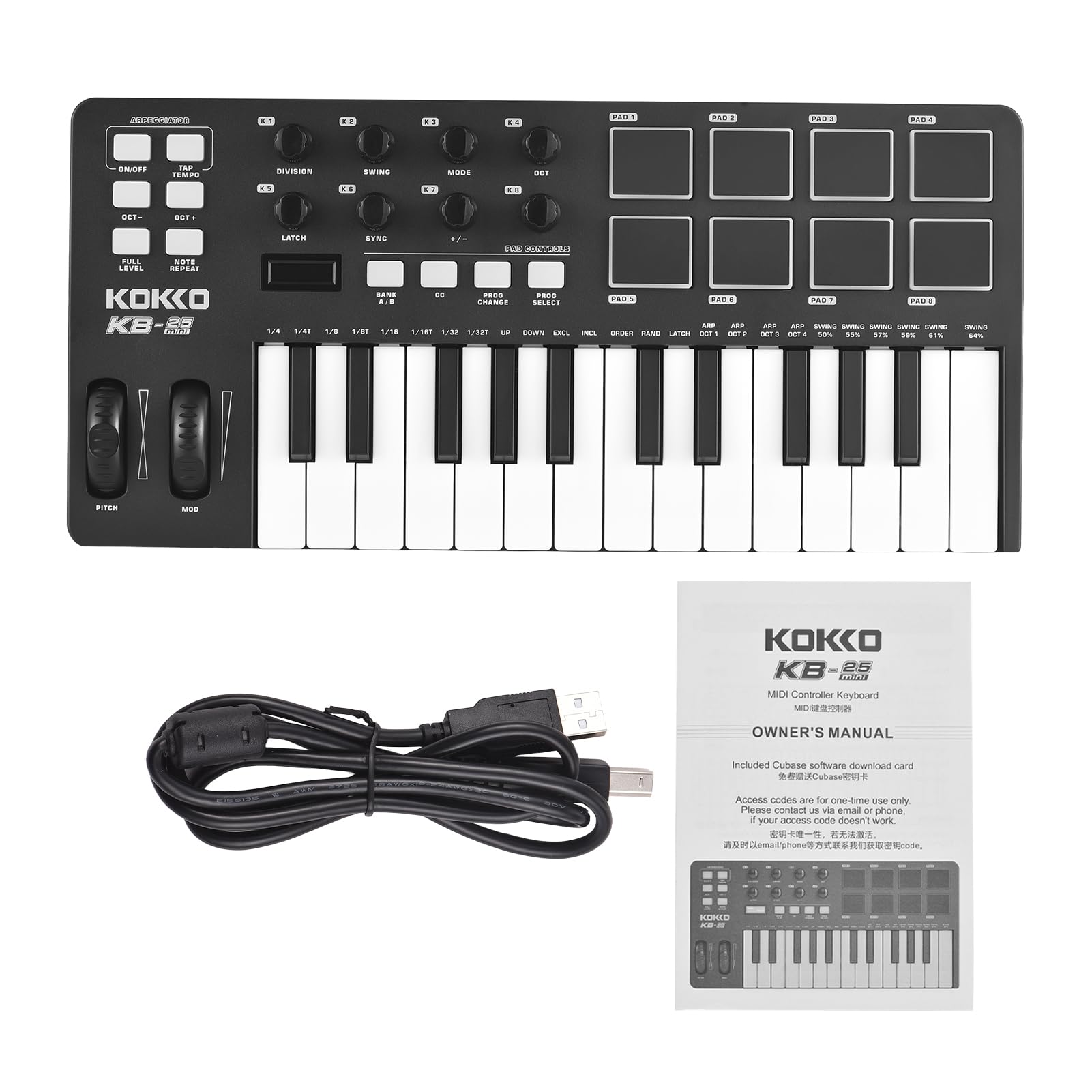 Tastiera Controller MIDI Professionale a 25 Tasti per Produzione Musicale con Funzioni Versatili per Software DAW e Drum Pad, Alimentazione USB, Ideale Appassionati di Musica e Produttori,