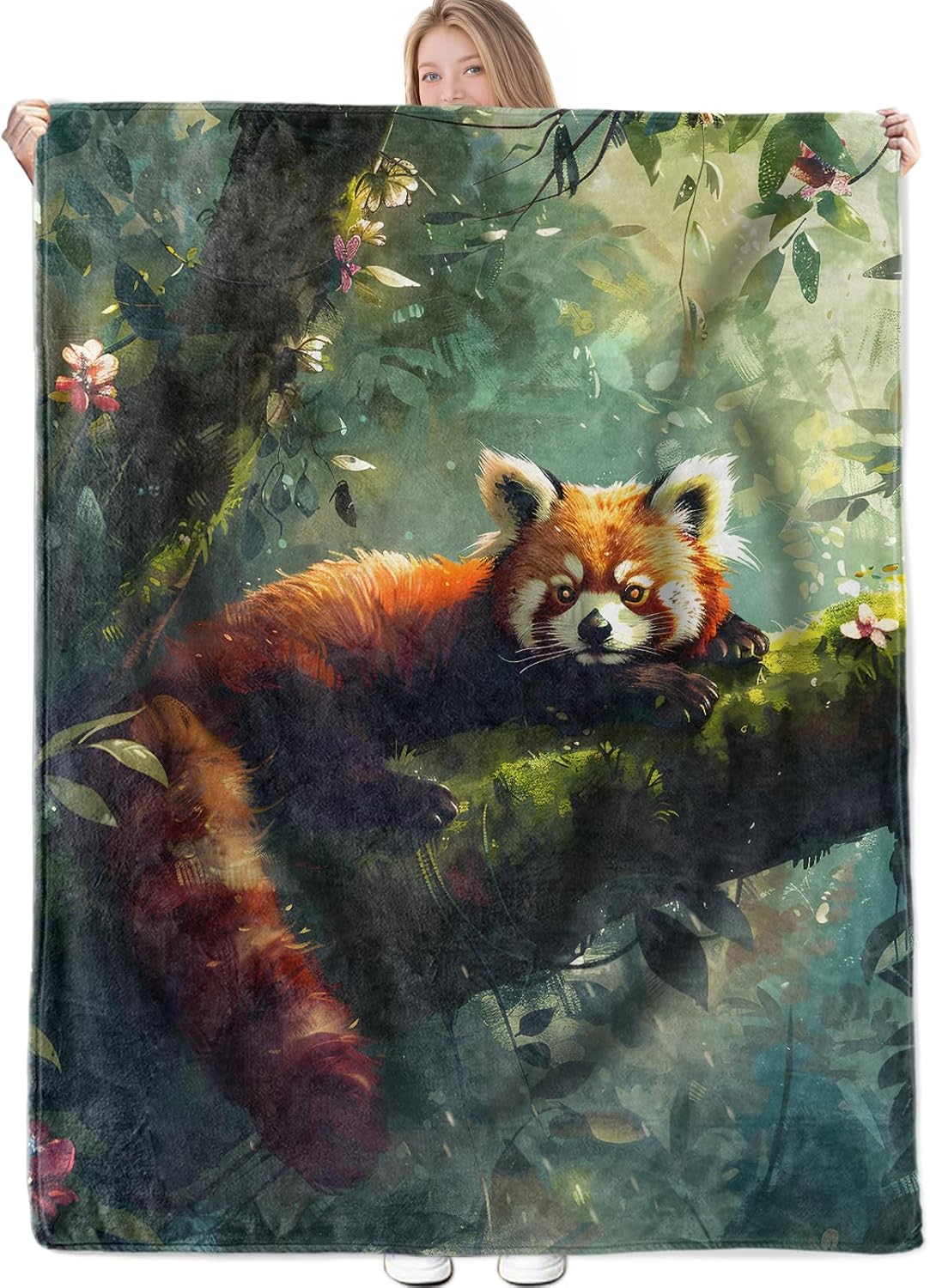 Red Panda Jungle Throw Blanket Gifts for Women Girls Kids Adults, 50x60 in, Flannel Blankets for Bedroom, Camping, Couch, Room Decor, Fuzzy Warm Cozy Soft