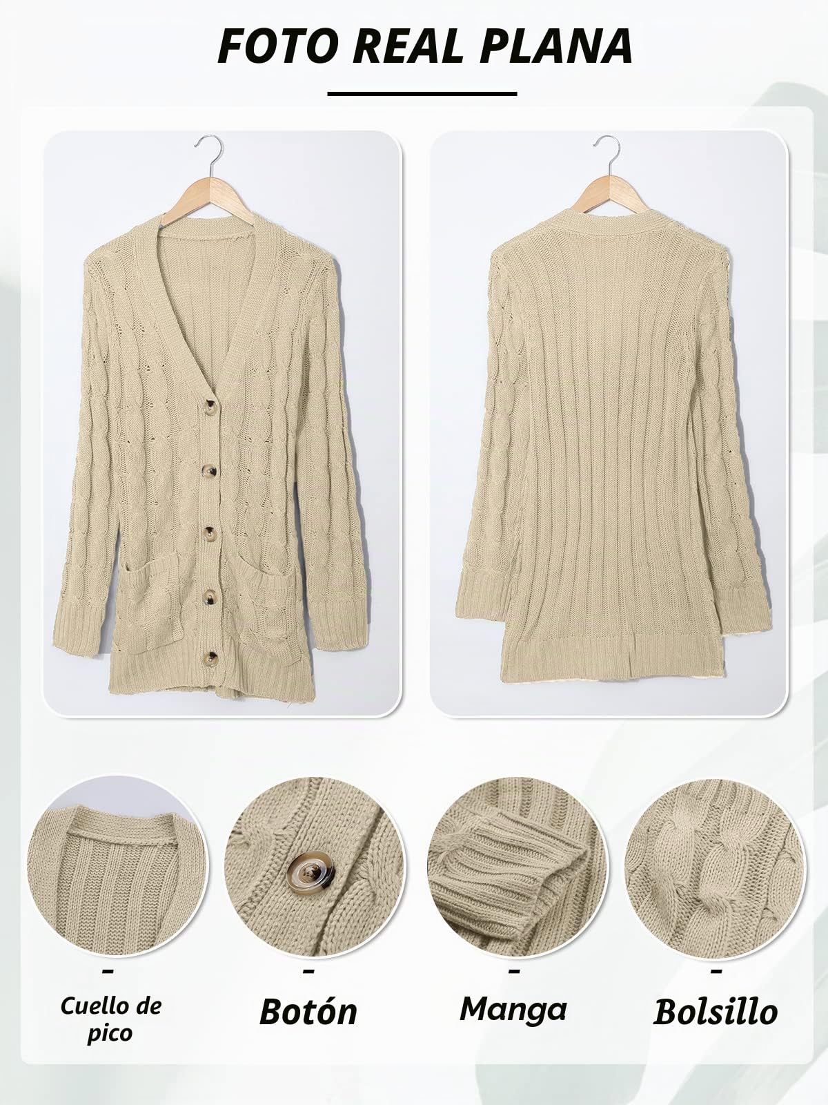 Uusollecy Cárdigan de Manga Larga para Mujer, para otoño e Invierno, Informal, con Botones, Tallas