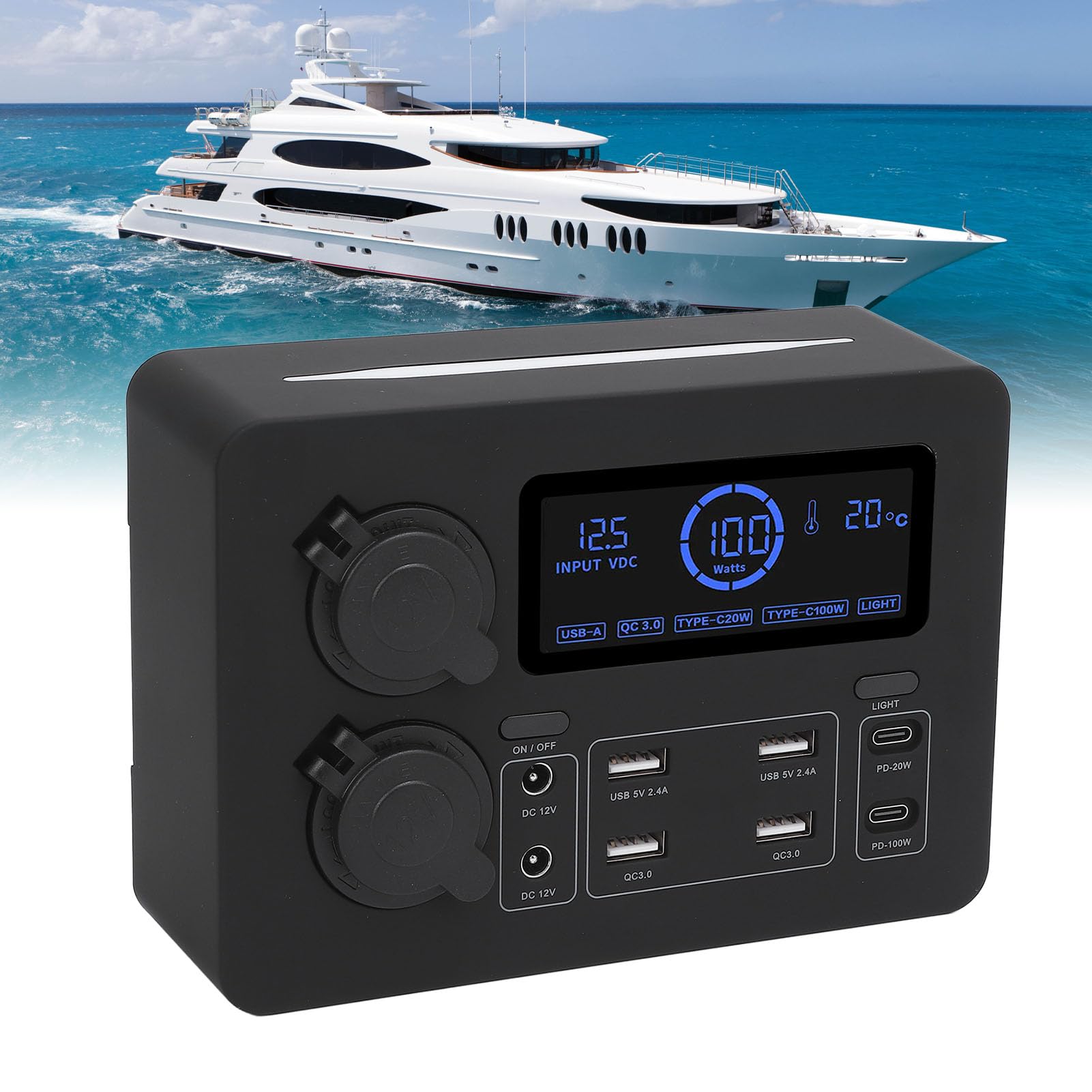 Fockety Przenośna Elektrownia, 12 V Mini Power Box 100W Wyświetlacz USB C QC3.0 Port Mini Power Distributor dla 4 Anderson Outlet Wielofunkcyjny dla łodzi RV Car
