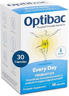 Optibac Probiotics for Every Day - Vegetarian Probiotic Supplement for Digestion & Gut Health, 5 Billion CFU & Prebiotic - 30 Capsules