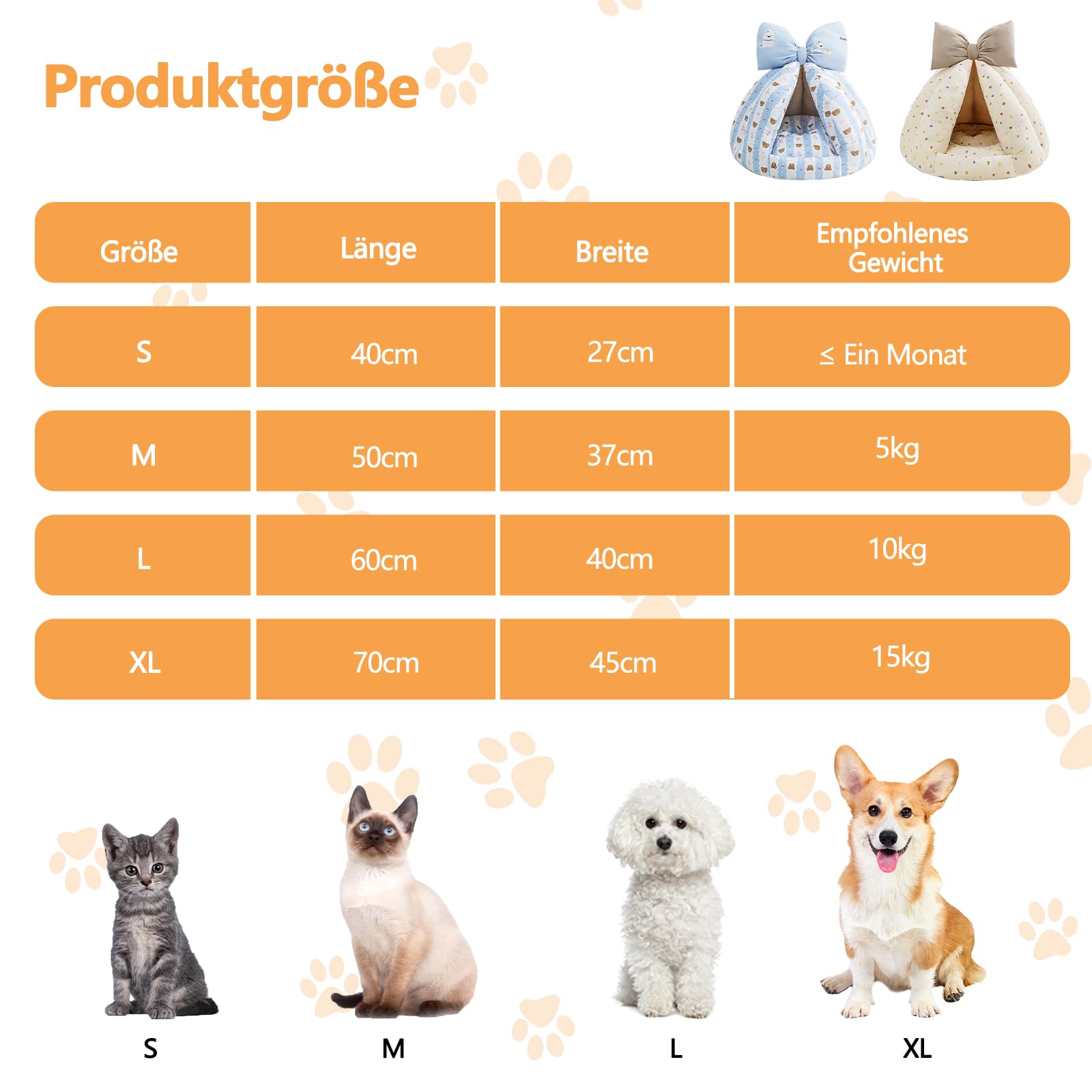 Galatée Ganzjahres-Katzen- Und Hundebett, Gefüllt Mit Pp-Baumwolle, Geräumig Und Weich, Formstabil, Separates Bett Und Matte, Rutschfestes Und Feuchtigkeitsbeständiges Haustierbett（L,Beige）