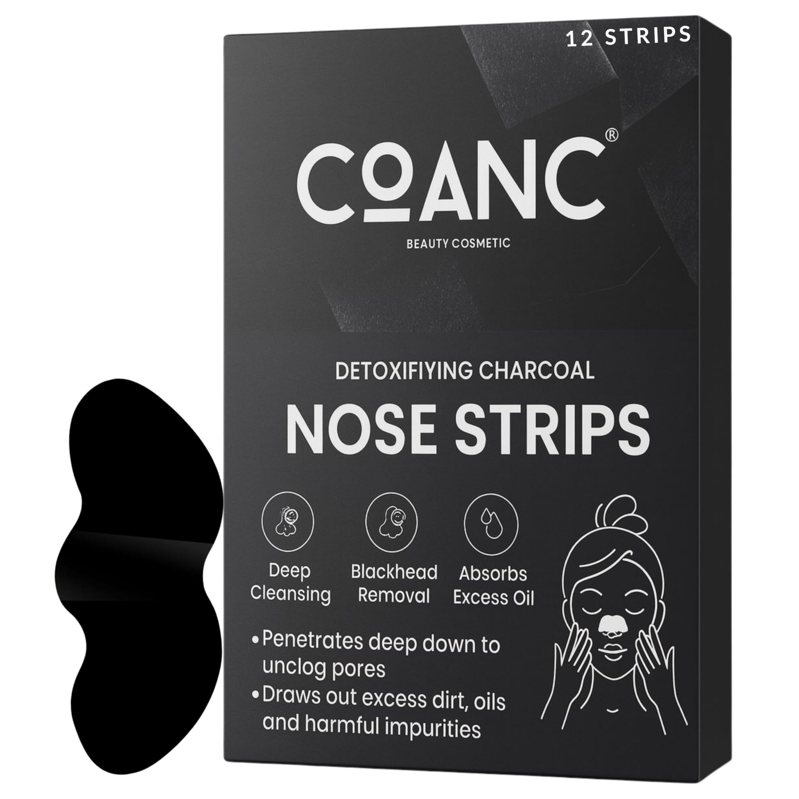 COANC Original Detoxifying Charcoal Deep Cleansing Pore Strips,Charcoal Nose Strips, Deep Cleansing Blackhead Removal, Absorbs Excess Oil,Nose Strips for Blackhead Removal on Oily Skin, 12 Strips-image-36