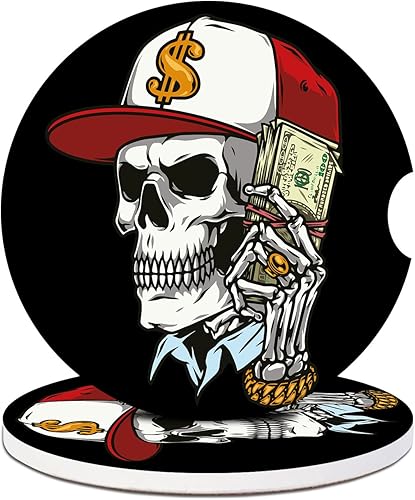 Portavasos de automóvil con diseño de calavera, posavasos de cerámica absorbente para portavasos de automóvil, accesorios de automóvil para mujeres