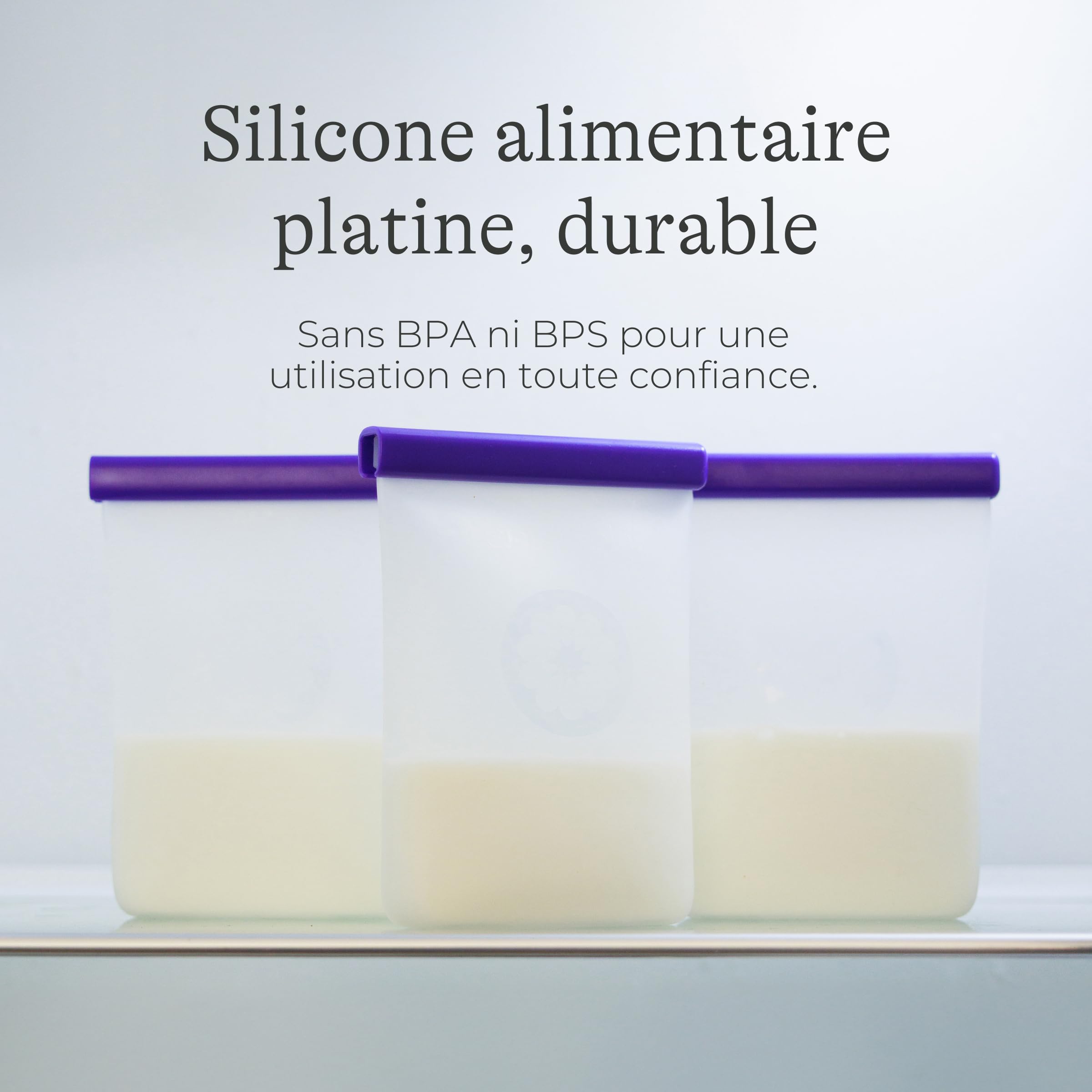 Sachets de Conservation Lait Maternel Lansinoh® en Silicone Réutilisable – Lot de 5 x 240 ml + Marqueur Lavable – Étanches, Résistants, Congélateur & Réfrigérateur – Silicone Alimentaire Platinium