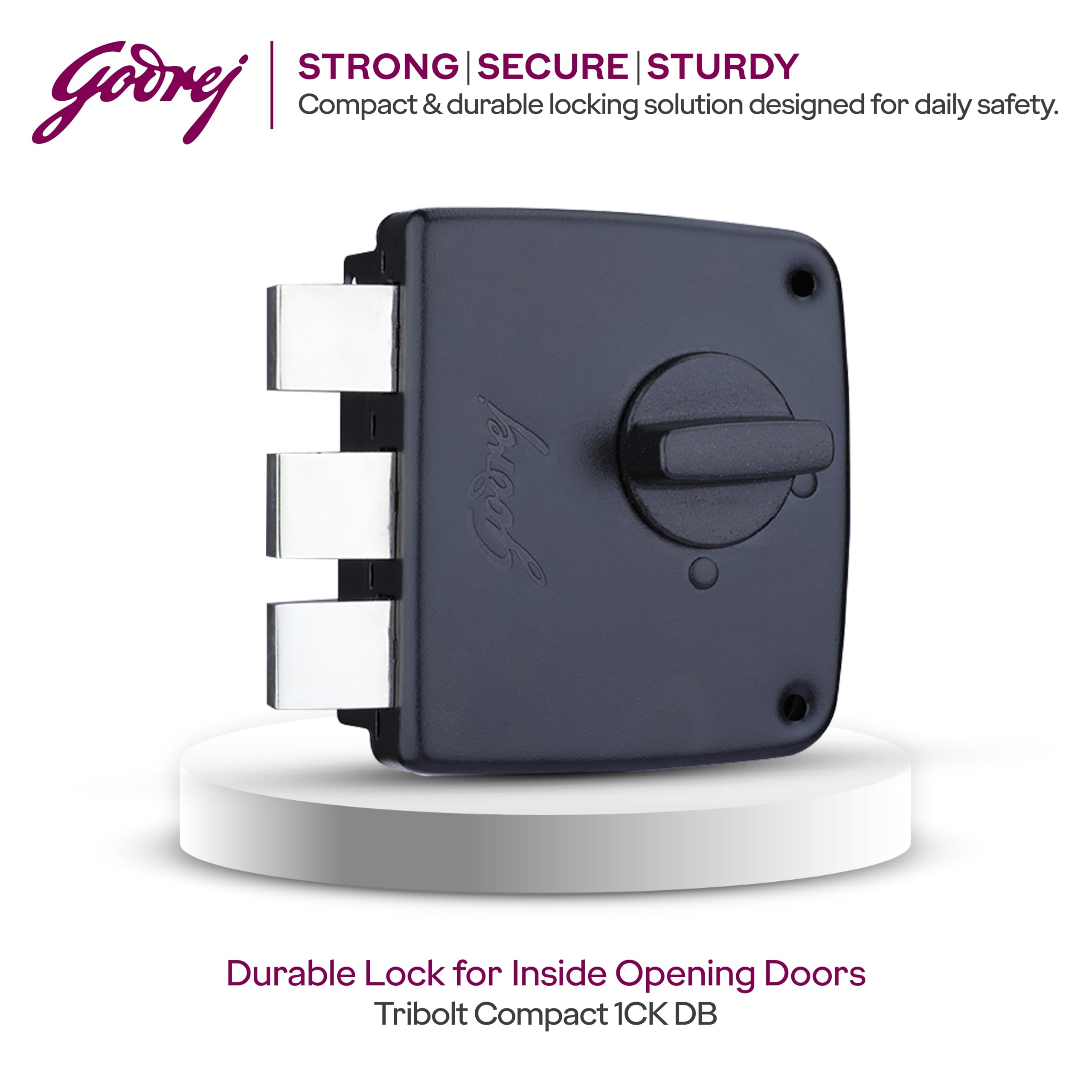 Godrej Tribolt Compact 1CK DB | Triple Bolt Lock for Main Doors | 21mm Deadbolt | 60mm Backset | 3 Reversible Keys | 3-Bolt Locking | Textured Black Finish | 5 Year Warranty — Amazon image 3