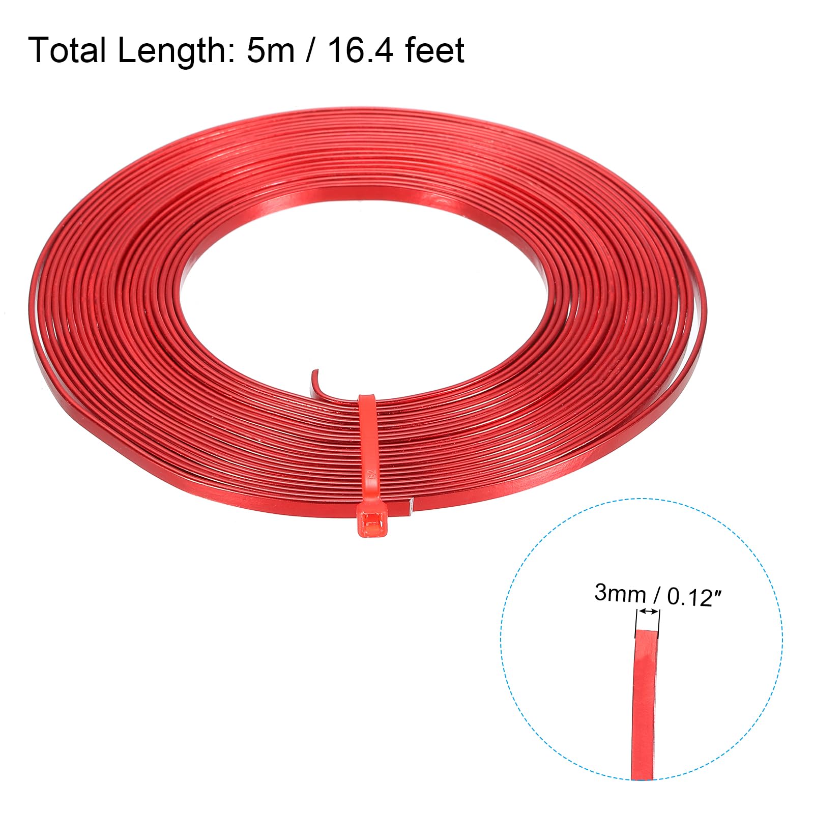 PATIKIL 16.4 Feet Flat Aluminum Wire, 18 Gauge Bendable Anodized Aluminum Wire 3mm Wide Beading Craft Wire for Jewelry Making Red - Image 2