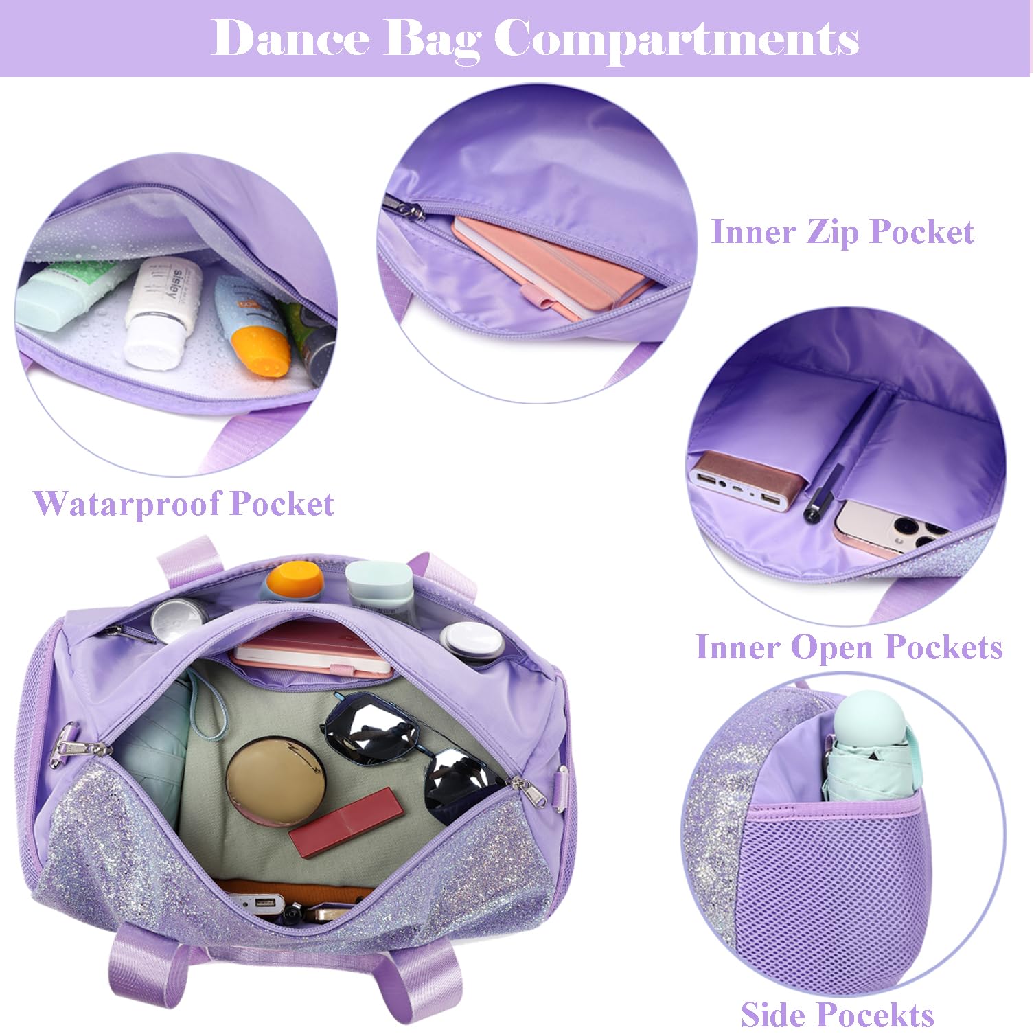 Borsa da Ballo Glitterata Bambina Ragazza Borse Danza Bambini Borsa da Ginnastica Borsoni Sportiva Borse da Viaggio per Bambina Tote da Palestra