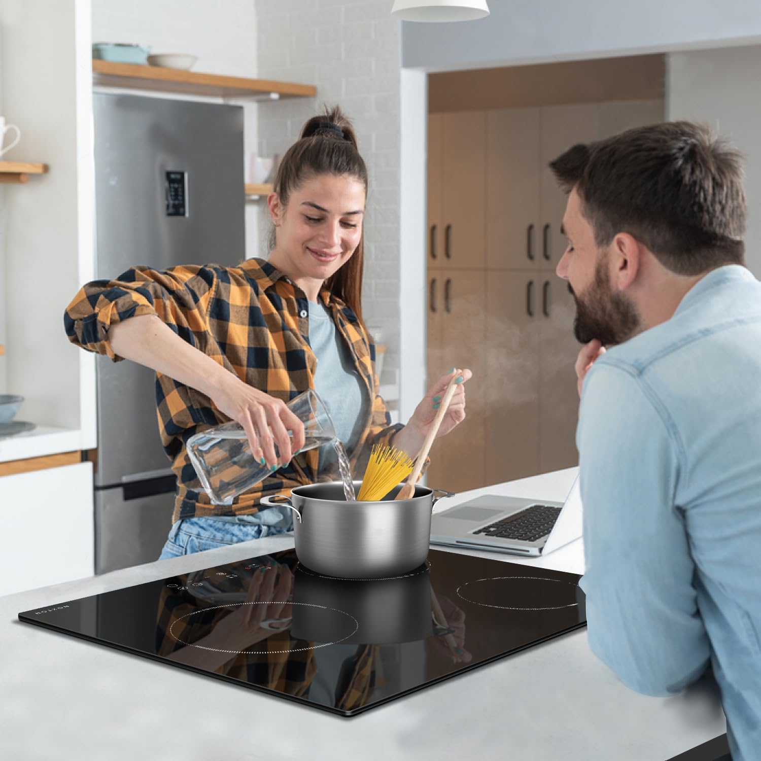 Induktionskofeld 60 cm mit Stecker, Kochfeld Induktion 3 Platten mit Boost | Autarkes Induktionskofeld Eibau, Kochfeld mit Touch-Bedienung, Timer, Kindersicherung, Automatische Abschaltung, 3500W