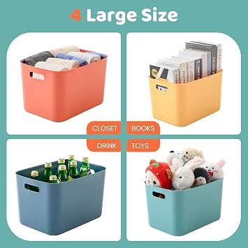 Plastic Storage Boxes with Lids, Stackable Storage Basket 8 Pack