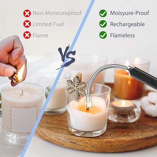 Miniatura 6 de Encendedor electrónico de vela de arco, resistente al viento, sin llama, recargable por USB, encendedor eléctrico (1 unidad, negro)