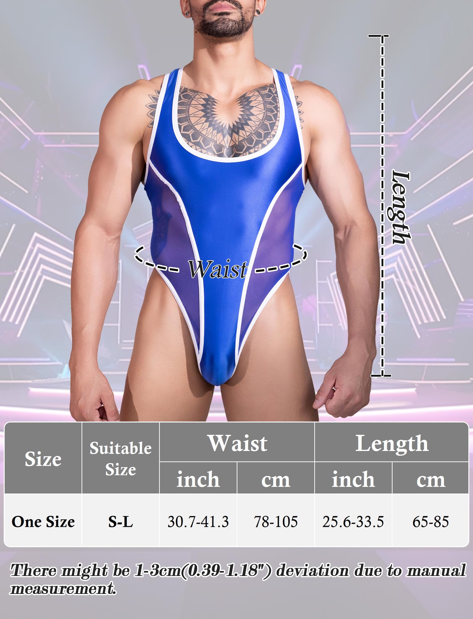 FEOYA Collants en résille pour homme - Transparent - Body pour homme - Sous-vêtements transparents sans manches - Thong sexy - Clubwear - Vêtements de nuit