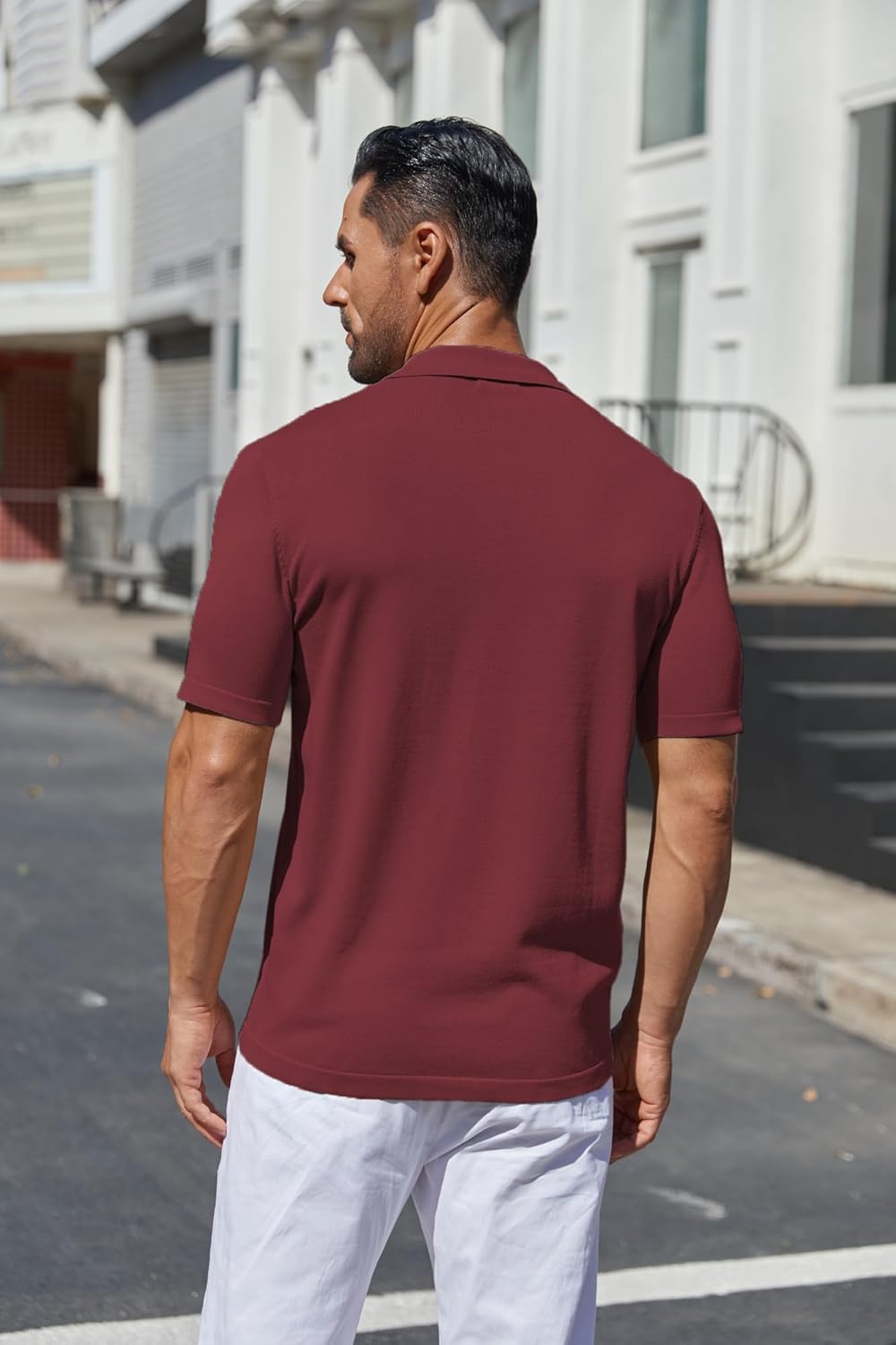 COOFANDY Men's Knit Shirt Short Sleeve Button Down Vintage Polo Shirts Casual Summer Beach Shirts - Image 3