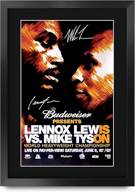 HWC Trading Lewis Tyson Fight Lennox Lewis vs. Mike Tyson Gifts Printed Signed Autograph Picture for Boxing Memorabilia Fans - A3 Framed