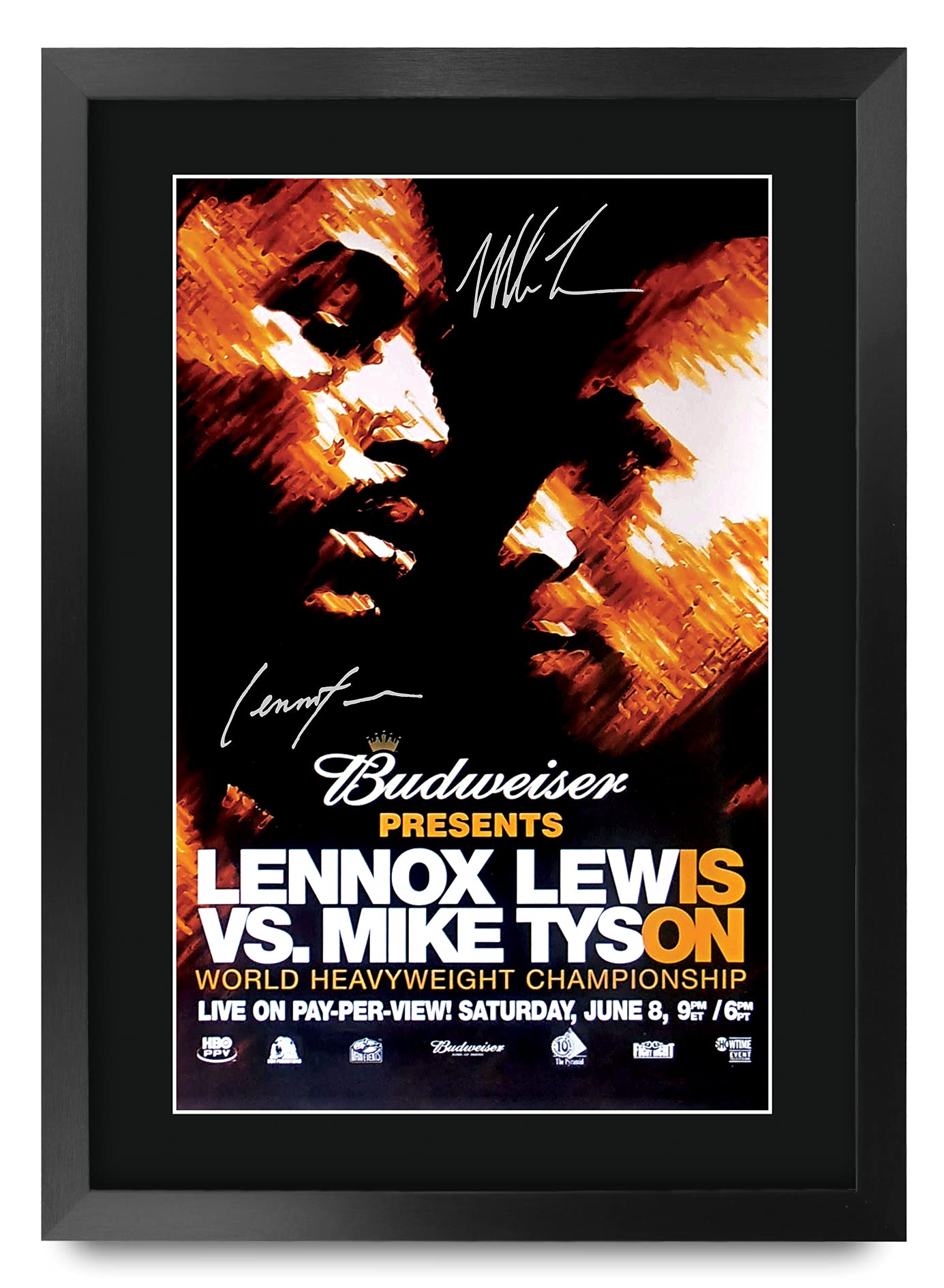 HWC Trading FR A3 Lennox Lewis vs. Mike Tyson Gifts Printed Signed Autograph Poster for Boxer Memorabilia Fans - A3 Framed