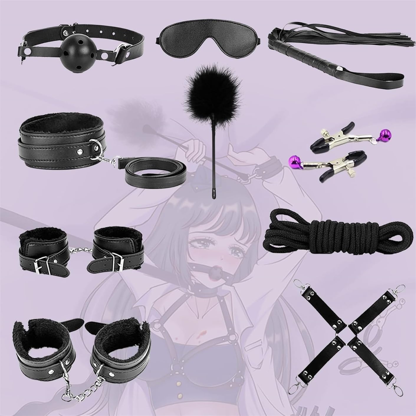 10 Pieces Black Leather Yoga Equipment, Comfortable, Lightweight, Portable, Safe and Reliable - H