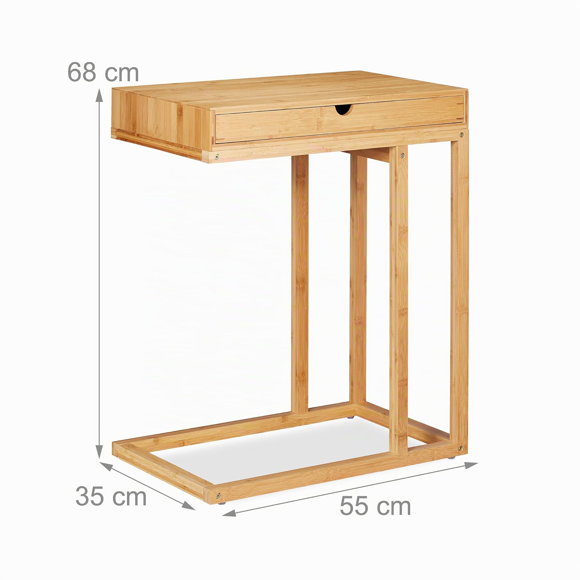 Relaxdays Mesa Auxiliar de bambú con cajón Grande, Moderno, 68 x 55 x 35 cm, Marrón