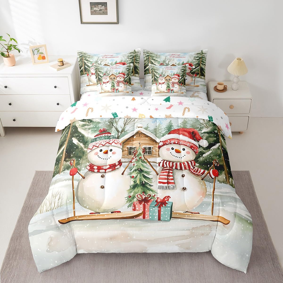 Couette bonhomme de neige parure de lit 7 pièces pour enfants lit jumeau
