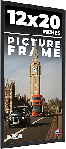 Marco de fotos negro de madera real de 12 x 20 pulgadas de ancho de 0.75 pulgadas  Profundidad del marco interior de 0.5 pulgadas  Marco de fotos