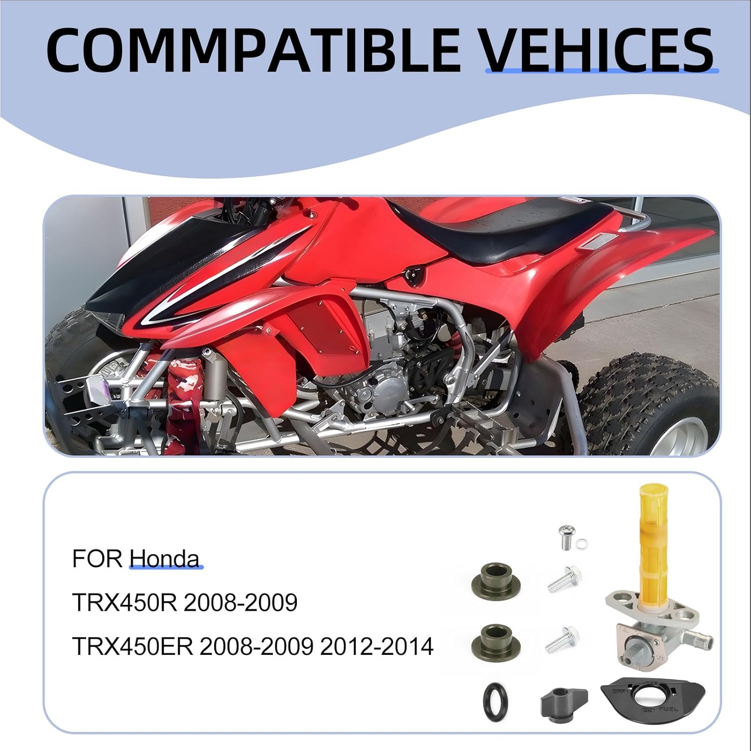 Fuel Valve Petcock & Lever & Fuel Mark Plate for Honda TRX450R TRX450ER 2008 2009 2012 2013 2014 16950-HP1-A01